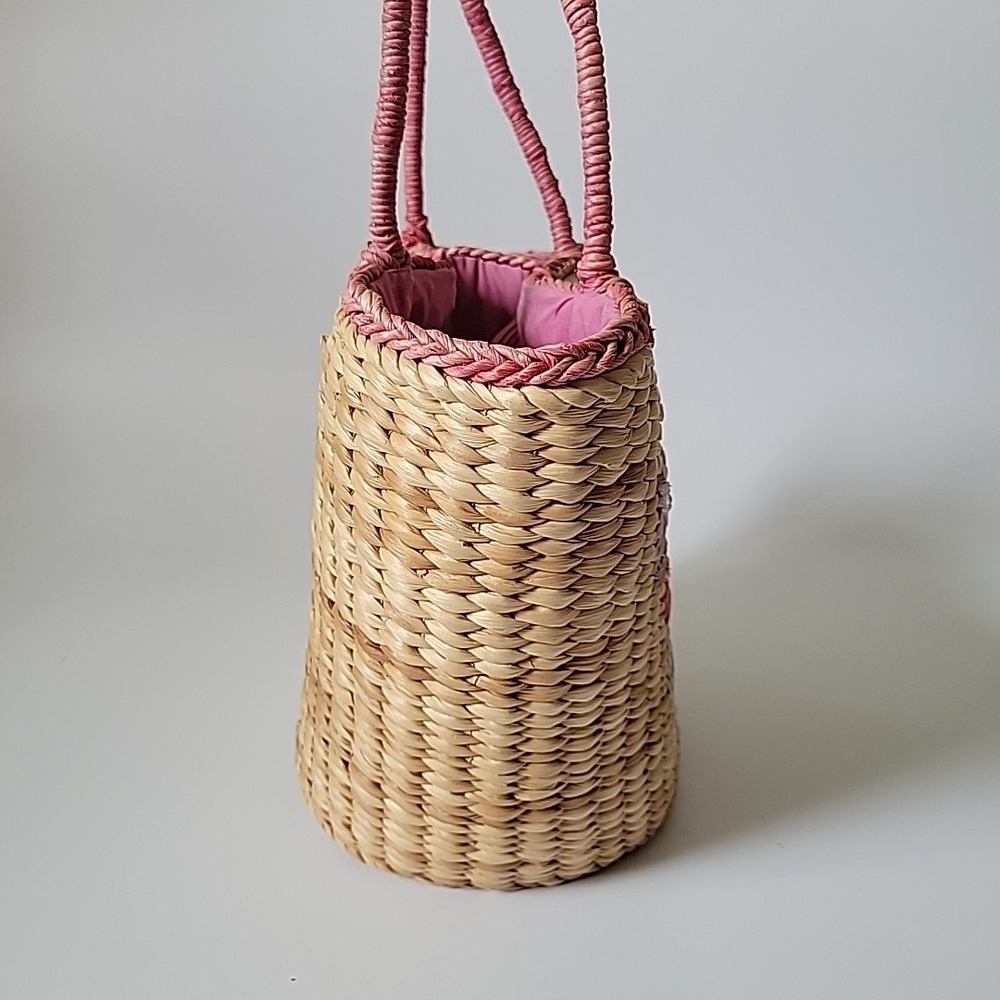 Vintage Handmade Floral Embroidered Straw Tote‎ Bag Beach Mod Resort Retro - Picture 11 of 16